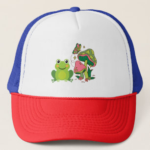 Casquette grenouille mignonne, champignons et papillon