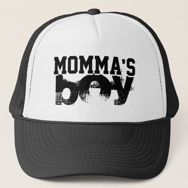 Casquette grunge noir et blanc MOMMA'S BOY lettering | (Devant)