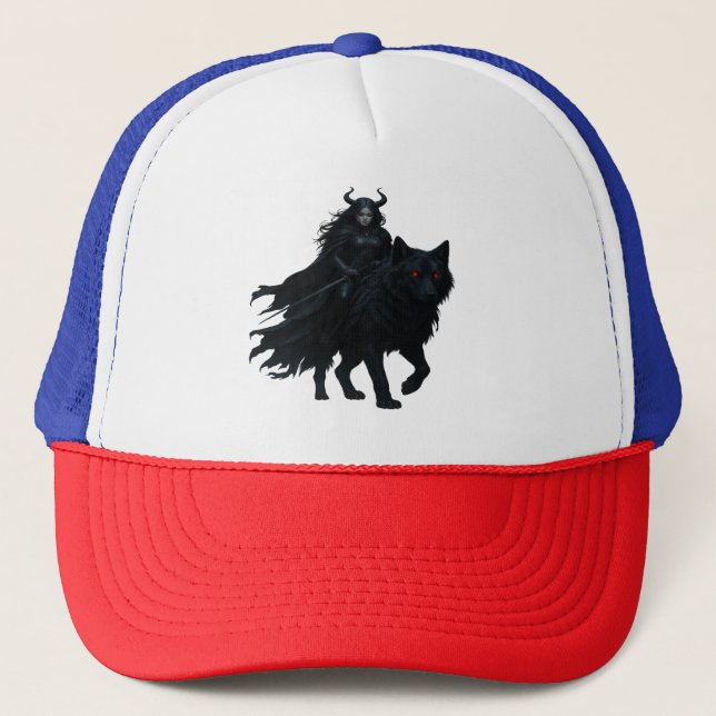Casquette Guerrière noire du loup de l'enfer (Devant)