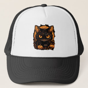Casquette Halloween envoûtant : Chat noir parmi les Citrouil
