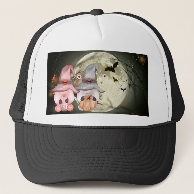 Casquette Halloween Gnomes Couple Pleine lune (Devant)