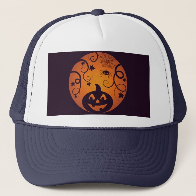 Casquette Halloween Jack-o'-lantern citrouille visage et ara (Devant)