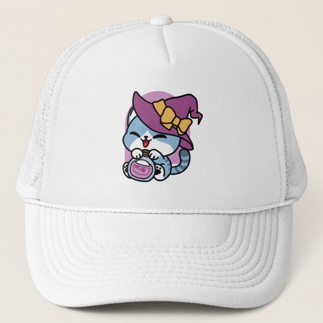 Casquette Halloween Tabby Cat – Witch Hat & Potion Art (Devant)