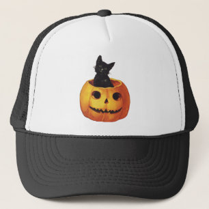 Casquette Halloween vintage, joli chat noir dans une citroui