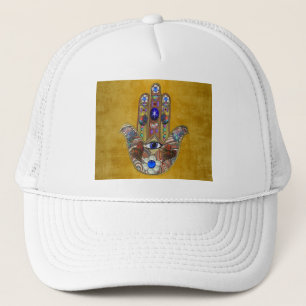 Casquette Hamsa Cœurs Fleurs Opale Art sur Or