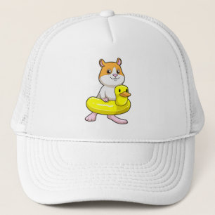Casquette Hamster à la plage avec canard comme anneau de nag