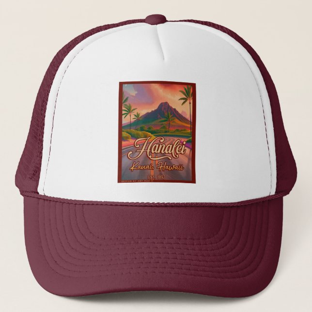 Casquette Hanalei Kauai Hawaii Retro Volcano Road années 195 (Devant)