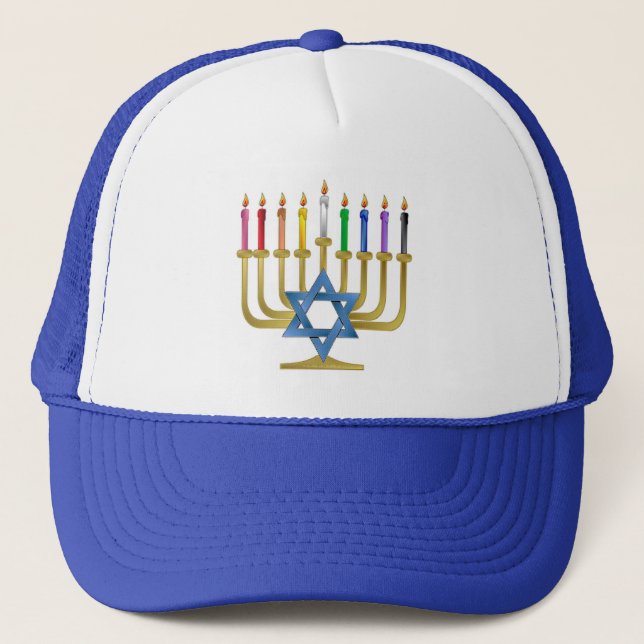 Casquette Hanoukka Rainbow Candles Gold Menorah (Devant)