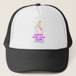 Casquette Happy New Year 2026 Gold Hand Heart Trucker Hat