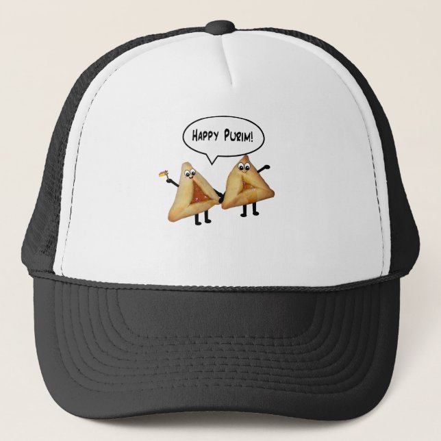 Casquette Happy Purim Cute Smiling Hamentaschen Cartoon (Devant)