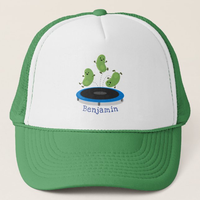 Casquette Haricots verts mignons sur dessin animé trampoline (Devant)