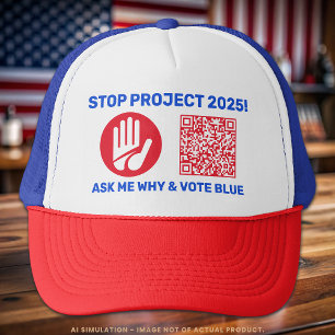 Casquette Harris/Walz "Stop Project 2025 !" Vote Code QR ble