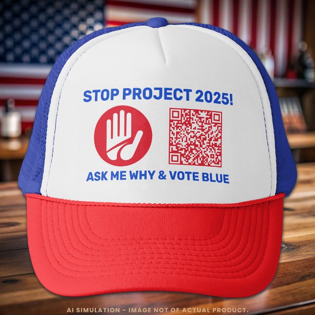 Casquette Harris/Walz "Stop Project 2025 !" Vote Code QR ble (Créateur téléchargé)
