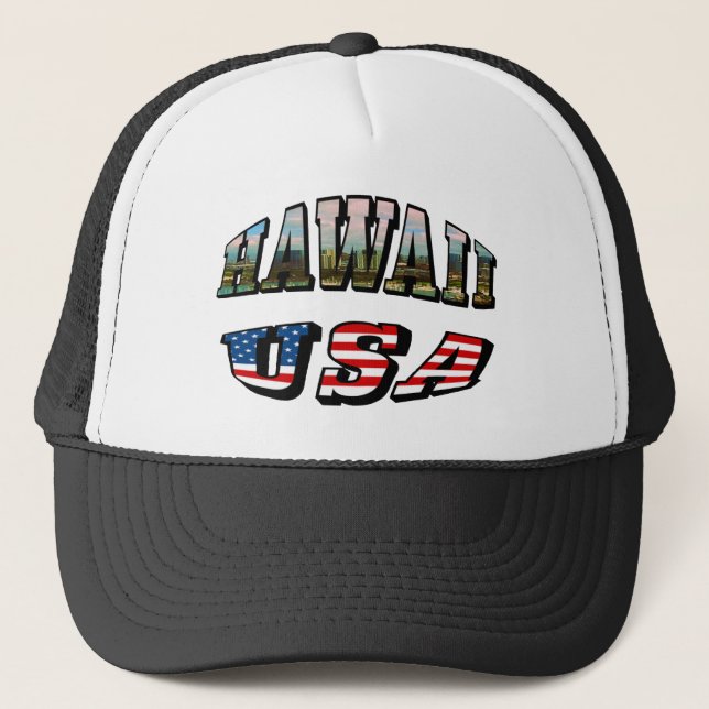 Casquette Hawaii Picture et USA Flag Text (Devant)