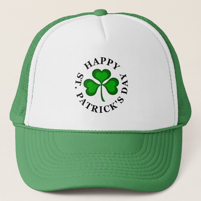 Casquette HEUREUX ST. PATRICK'S DAY Texte avec Shamrock vert (Devant)