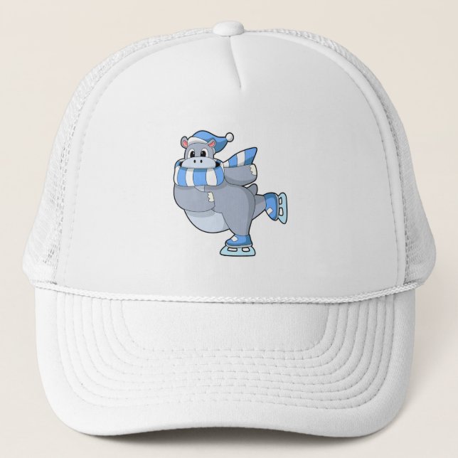 Casquette Hippo au patinage sur glace avec patins sur glace (Devant)