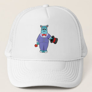 Casquette Hippopotame en marié avec costume et rose