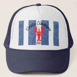 Casquette Homard rouge sur les bandes de Denim Bleu et Blanc
