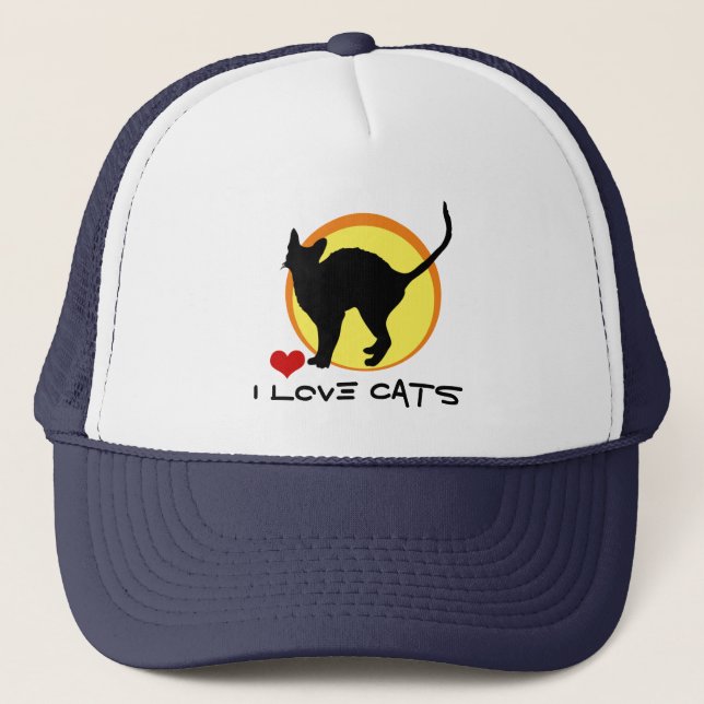 Casquette I Love Cats & Black Cat, coeur rouge /silhouette (Devant)