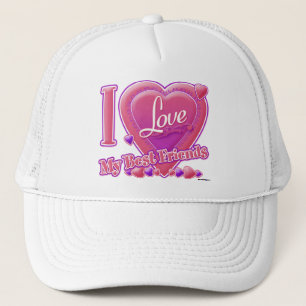Casquette I Love My Best Friends rose/violet - coeurs