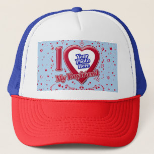 Casquette I Love My Boyfriend Photo Red Hearts Light Blue