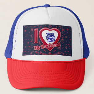 Casquette I Love My Boyfriend Photo Red Hearts Marine