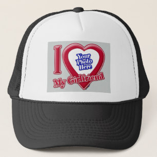 Casquette I Love My Girlfriend Photo Red Heart Grey Trucker