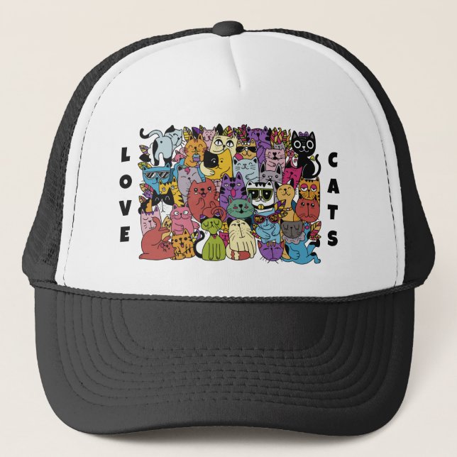 Casquette Illustration de chats amusants de texte personnali (Devant)
