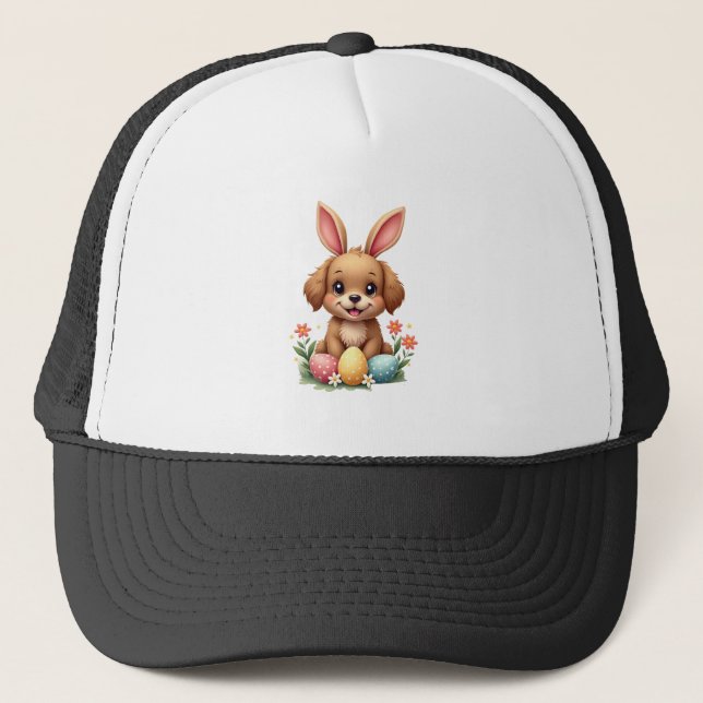 Casquette Illustration de chien de Pâques vintage avec lapin (Devant)