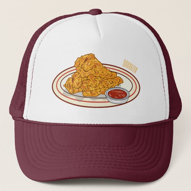 Casquette Illustration de dessin animé sur le poulet frit (Devant)