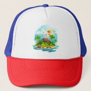 Casquette Illustration de l'île tropicale avec vue sur l'océ