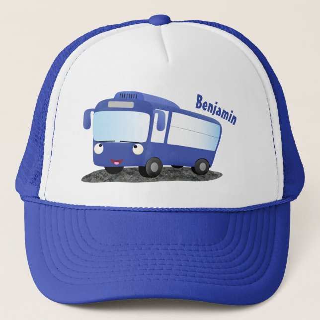 Casquette Illustration d'un bus moderne bleu mignon (Devant)