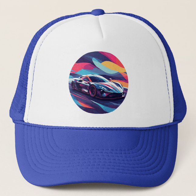 Casquette Illustration dynamique d'une voiture de sport futu (Devant)