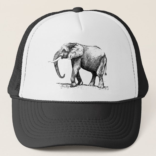 Casquette Illustration noire d'un éléphant (Devant)