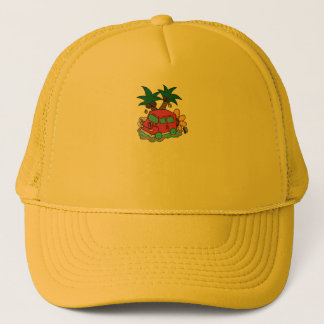 Casquette Illustration of a car with flowers and insects.