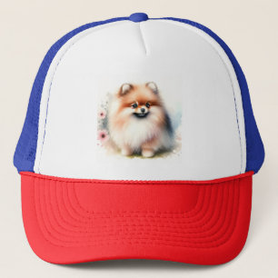 Casquette Image d'aquarelle mignonne Pomeranian