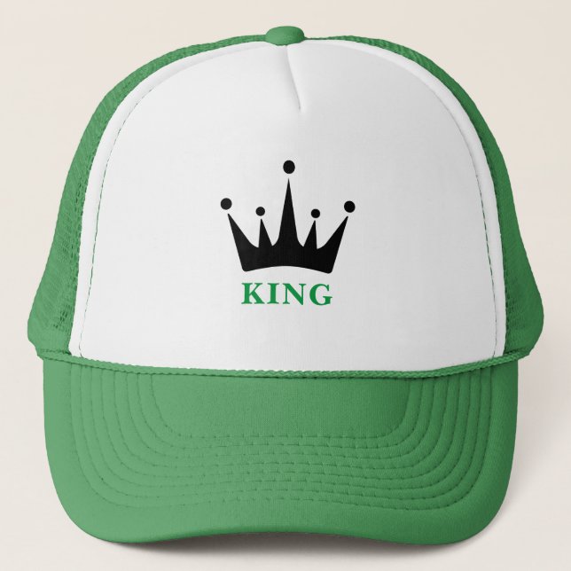 Casquette Image de la couronne de texte de KING blanc et ver (Devant)