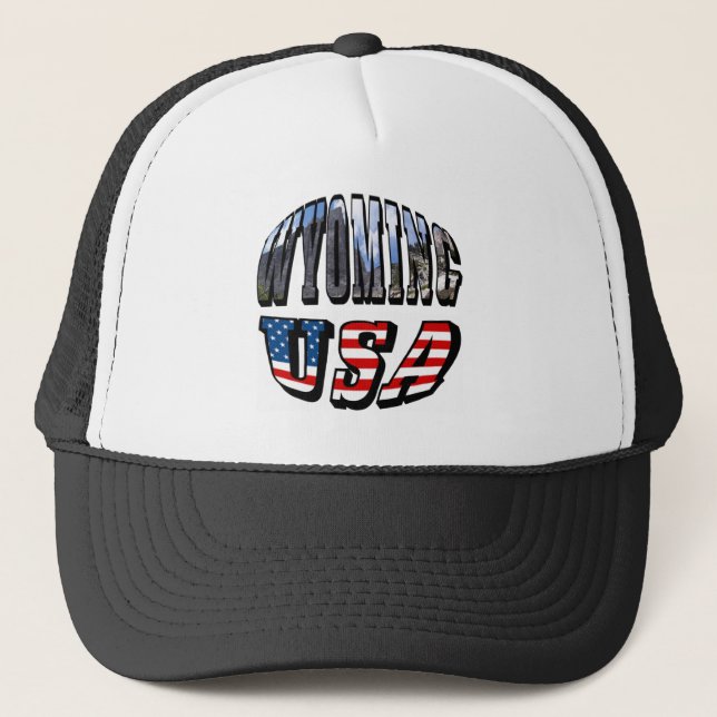 Casquette Image du Wyoming et texte du drapeau des États-Uni (Devant)