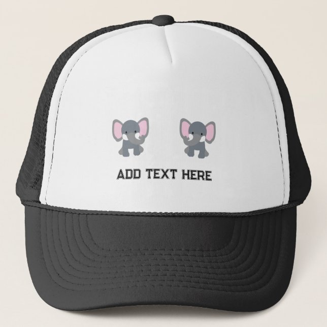 Casquette Image Eléphant Cute personnalisée avec Texte noir  (Devant)
