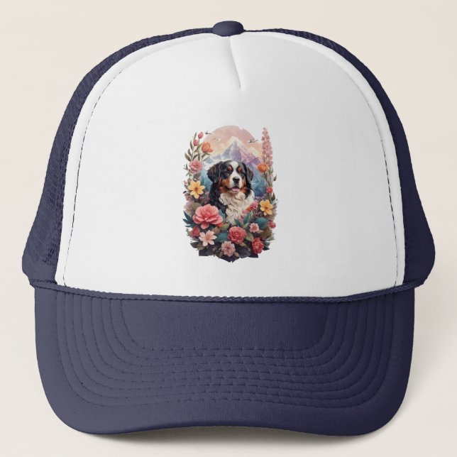 Casquette imaginaire floral 3D Bernese Mountain Dog Birds Vi (Devant)