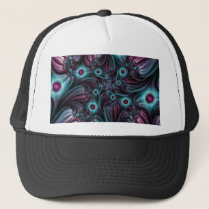 Casquette Into the Depth Blue Pink Abstract Fractal Art