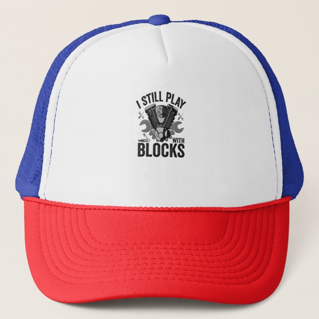 Casquette Je Joue Toujours Avec Des Blocs Drôle Chat Mécaniq (Devant)