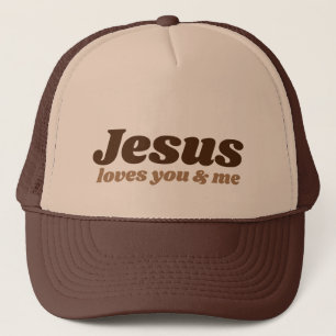 Casquette Jesus Loves You & Me - chapeau camionneur (brun & 