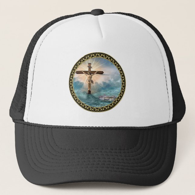 Casquette Jésus suspendu à une croix de crucifixion chrétien (Devant)