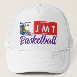 Casquette JMT BASKETBALL. Chapeau de camion, blanc et noir