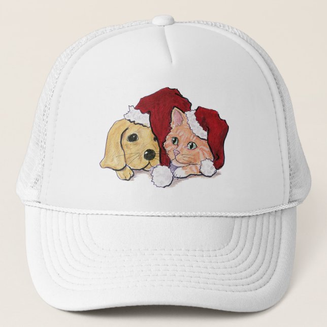 Casquette Joli Christmas Labrador Puppy et Orange Tabby (Devant)