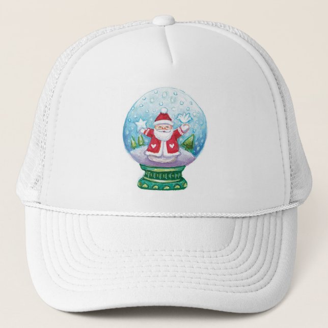 Casquette Joli Noël Snowglobe Père Noël, Étoile, Oiseau (Devant)