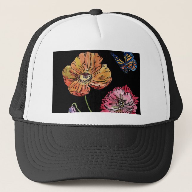 Casquette Jolies chips sur la peinture d'aquarelle noire (Devant)