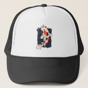 Casquette Jolis poissons Koï aux couleurs rouge, blanc et no