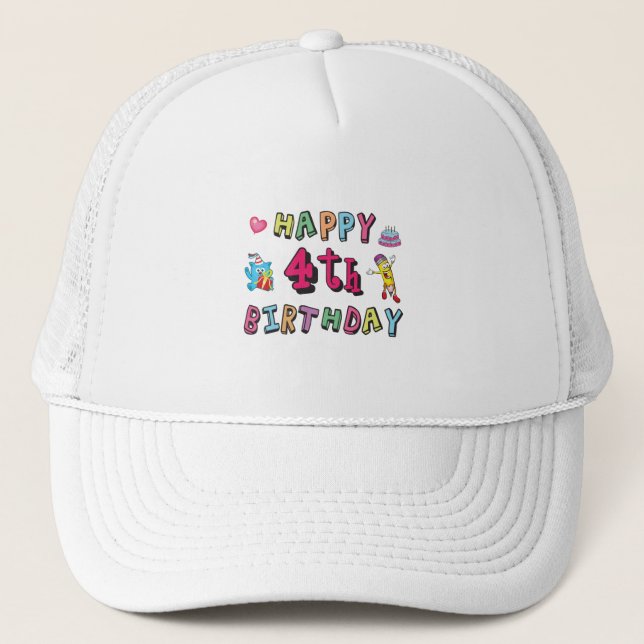 Casquette Joyeux 4e anniversaire de Birthday 4 year b-day wi (Devant)